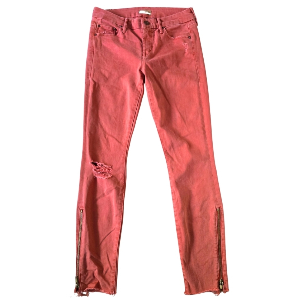 MOTHER The Looker Zip Fray Blow Out Orange Jeans Pants Distressed 26 Skinny - Picture 2 of 11